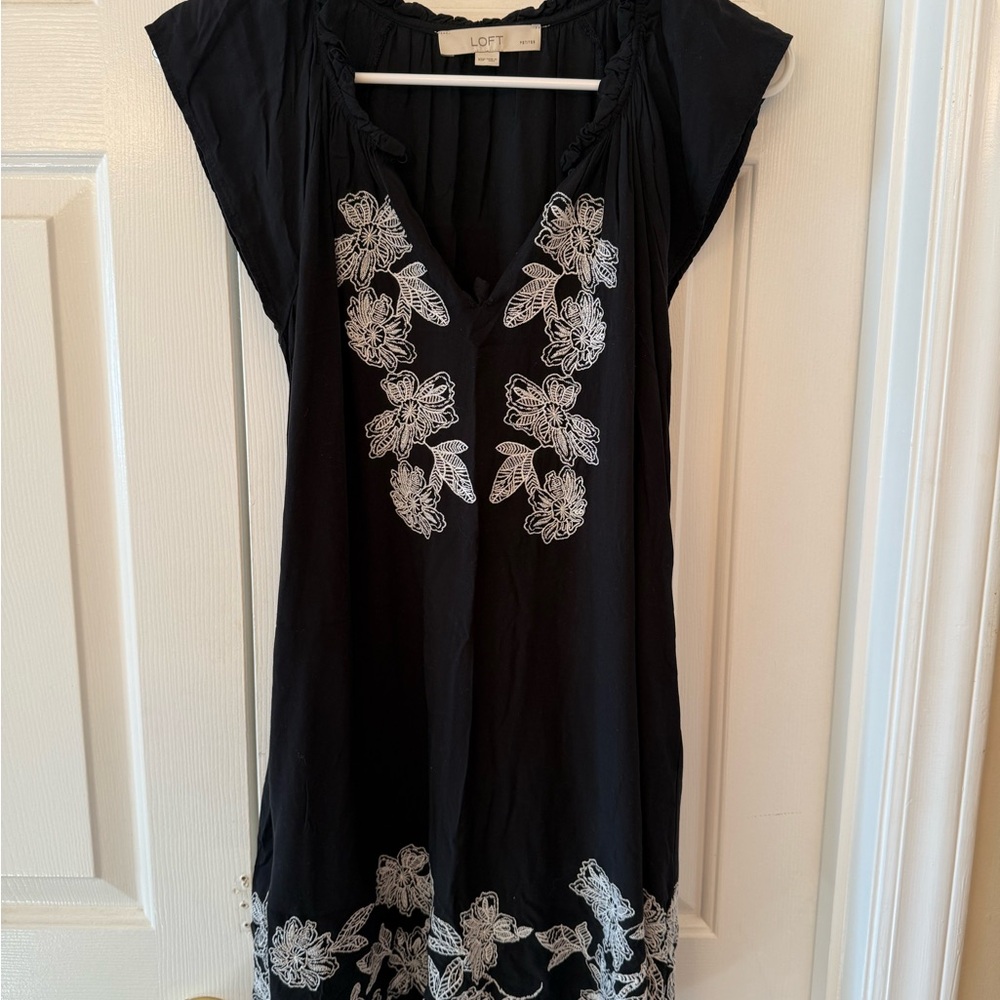 LOFT Black V-Neck Flutter Sleeve Sundress